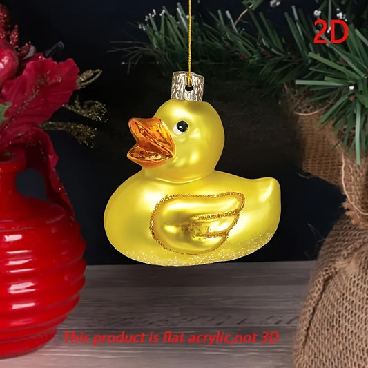 1pc Acrylic Duck Ornament, 2D Flat Design, Non-Textile Material, Ideal for Christmas Tree, Bag Charm, Car Rearview Mirror Decoration - Festive Holiday & Birthday Gift