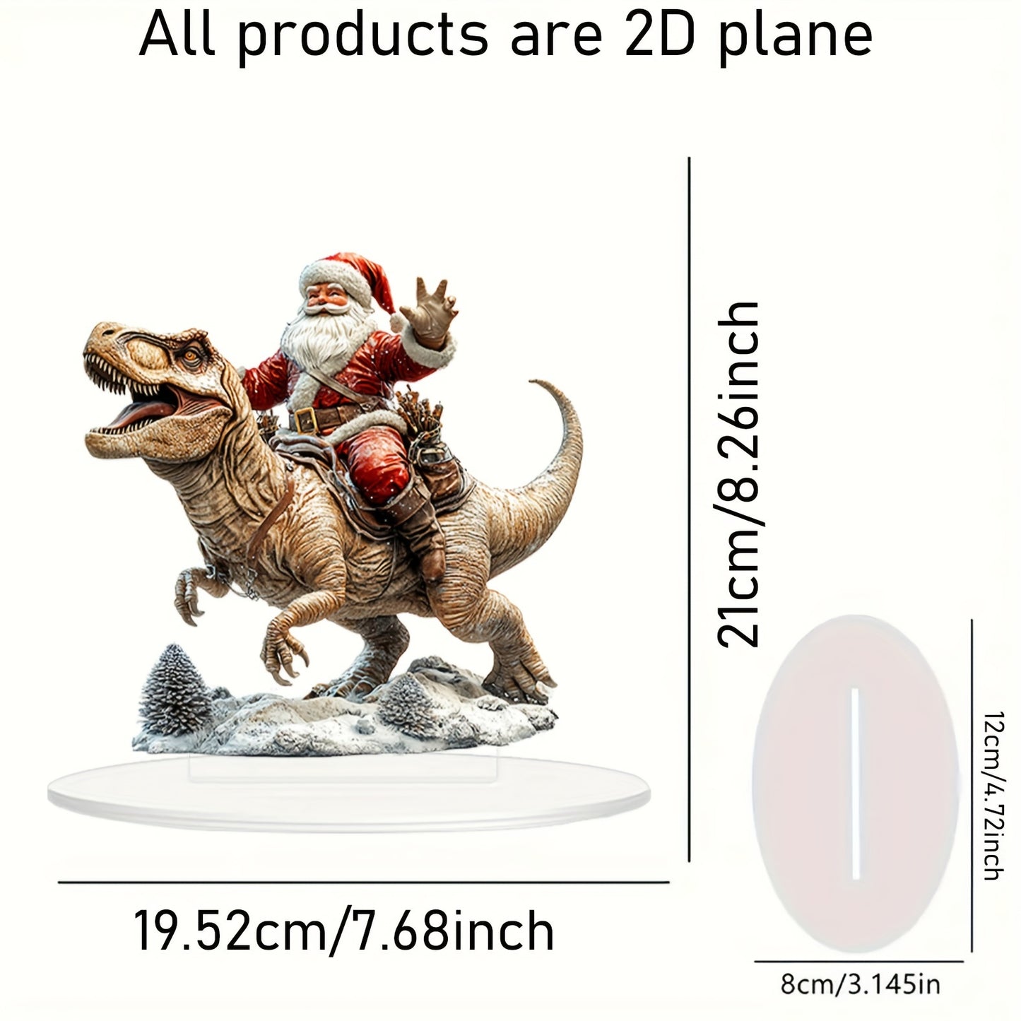 1pc Acrylic 2D Flat Effect Christmas Santa Claus on Dinosaur Tabletop Decor - Artistic Style, Multipurpose Holiday Ornament for Home, Party, Window Display, Desk Decoration, Perfect Gift