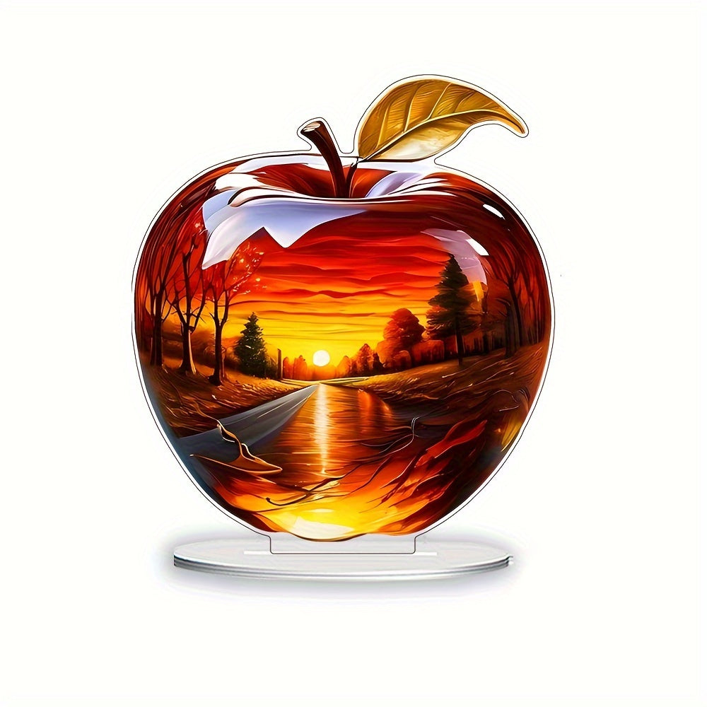 1pc 2D Acrylic Artistic Apple Suncatcher with Hollow Design, Forest and River Scenery, Versatile Tabletop Decor for Home, Garden, Living Room, Study, and Porch - Plant Theme Artwork