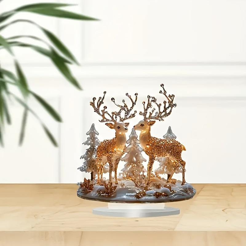 1pc 2D Boho Style Acrylic Deer Statue Print, Double-Sided Dreamy Animal Theme Tabletop Decor, Multipurpose Gift for Home, Office, Or Cafe, No Electricity Needed