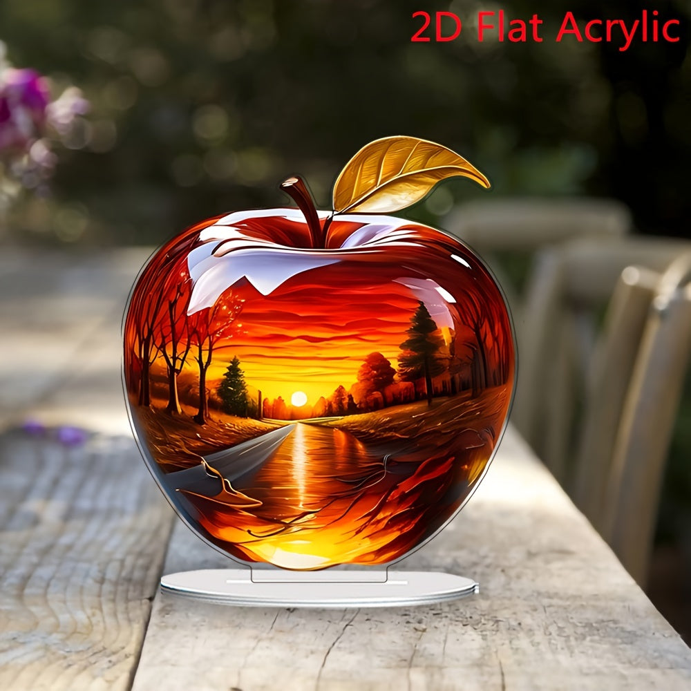 1pc 2D Acrylic Artistic Apple Suncatcher with Hollow Design, Forest and River Scenery, Versatile Tabletop Decor for Home, Garden, Living Room, Study, and Porch - Plant Theme Artwork