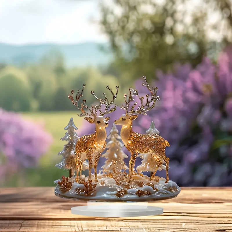 1pc 2D Boho Style Acrylic Deer Statue Print, Double-Sided Dreamy Animal Theme Tabletop Decor, Multipurpose Gift for Home, Office, Or Cafe, No Electricity Needed