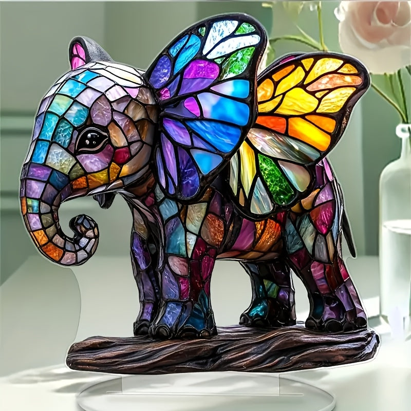 1 Bohemian Style Acrylic Elephant Ornament Ornament, 7"x7" Stained Plastic Decorative Plaque, No Electricity Required, Ideal For Christmas, Valentine's, Father'S Day, Graduation - Charming Gift For Her, Office & Home Decor