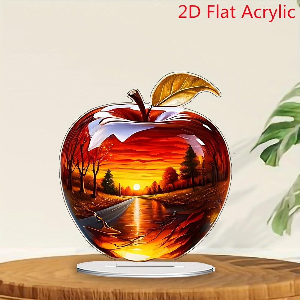 1pc 2D Acrylic Artistic Apple Suncatcher with Hollow Design, Forest and River Scenery, Versatile Tabletop Decor for Home, Garden, Living Room, Study, and Porch - Plant Theme Artwork