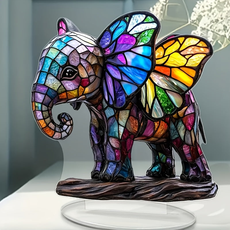 1 Bohemian Style Acrylic Elephant Ornament Ornament, 7"x7" Stained Plastic Decorative Plaque, No Electricity Required, Ideal For Christmas, Valentine's, Father'S Day, Graduation - Charming Gift For Her, Office & Home Decor