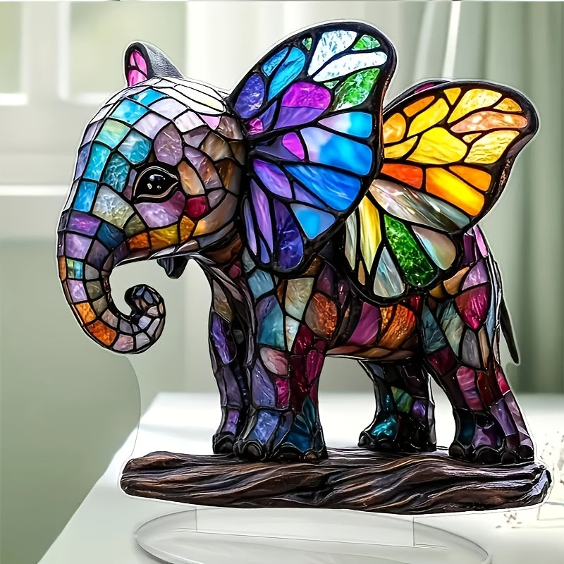 1 Bohemian Style Acrylic Elephant Ornament Ornament, 7"x7" Stained Plastic Decorative Plaque, No Electricity Required, Ideal For Christmas, Valentine's, Father'S Day, Graduation - Charming Gift For Her, Office & Home Decor