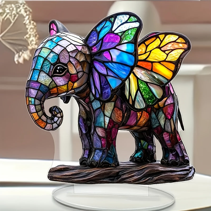 1 Bohemian Style Acrylic Elephant Ornament Ornament, 7"x7" Stained Plastic Decorative Plaque, No Electricity Required, Ideal For Christmas, Valentine's, Father'S Day, Graduation - Charming Gift For Her, Office & Home Decor