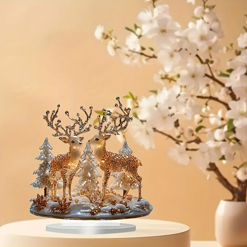 1pc 2D Boho Style Acrylic Deer Statue Print, Double-Sided Dreamy Animal Theme Tabletop Decor, Multipurpose Gift for Home, Office, Or Cafe, No Electricity Needed