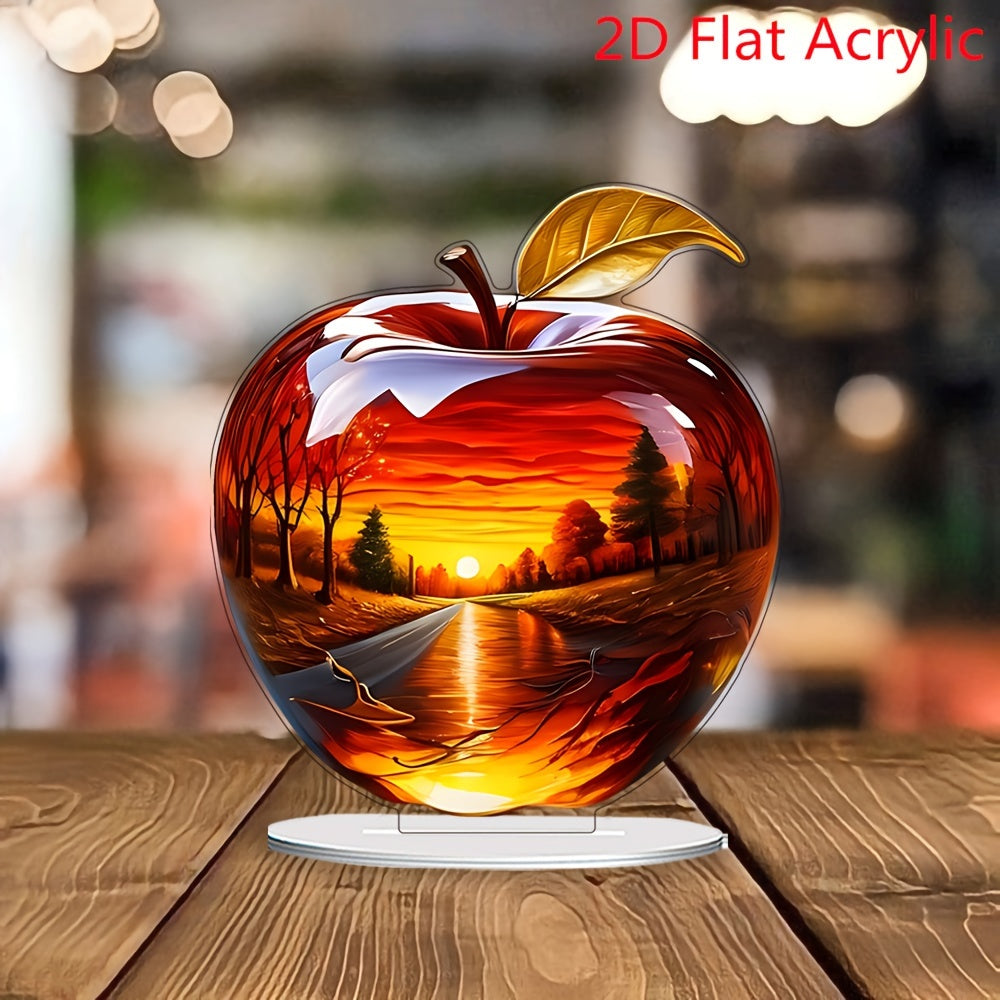 1pc 2D Acrylic Artistic Apple Suncatcher with Hollow Design, Forest and River Scenery, Versatile Tabletop Decor for Home, Garden, Living Room, Study, and Porch - Plant Theme Artwork