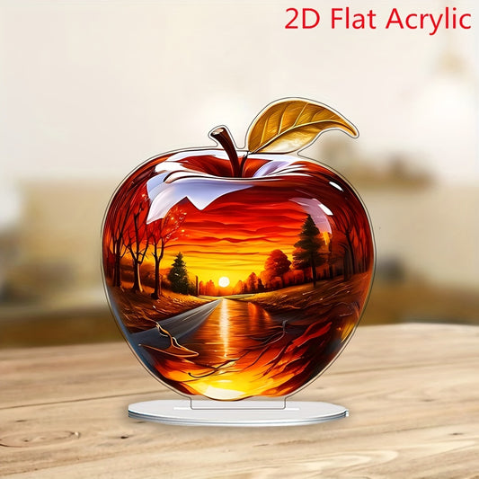 1pc 2D Acrylic Artistic Apple Suncatcher with Hollow Design, Forest and River Scenery, Versatile Tabletop Decor for Home, Garden, Living Room, Study, and Porch - Plant Theme Artwork