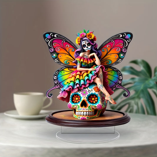 1pc Acrylic Butterfly Skull Mask Girl 2D Tabletop Ornament, Dia de los Muertos Gift, Vintage Style, Multipurpose Desk Decoration for Bedroom, Cafe, Living Room, Family & Friends