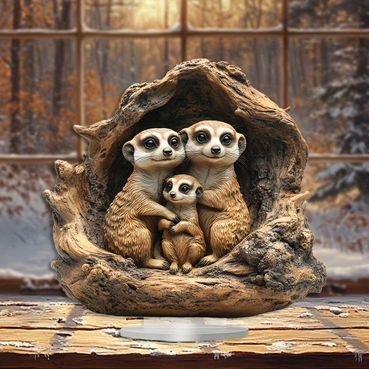 10x8 inches Acrylic Charming Meerkat Family Display Stand - Perfect for Home & Office Decor, Ideal Christmas Gift