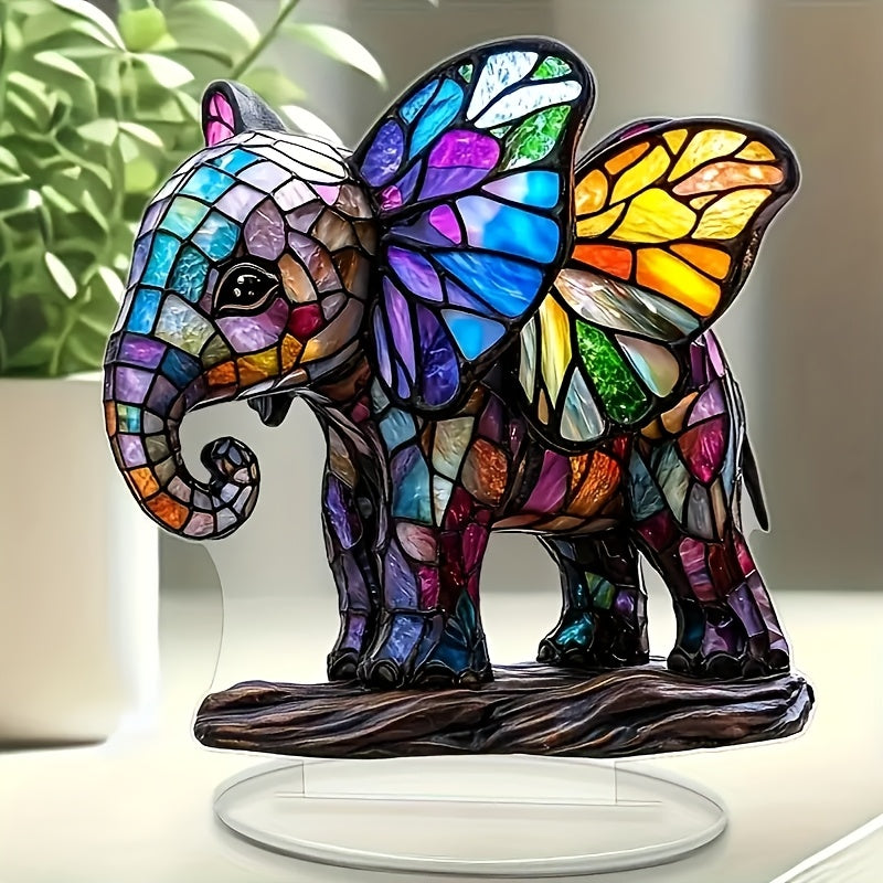 1 Bohemian Style Acrylic Elephant Ornament Ornament, 7"x7" Stained Plastic Decorative Plaque, No Electricity Required, Ideal For Christmas, Valentine's, Father'S Day, Graduation - Charming Gift For Her, Office & Home Decor