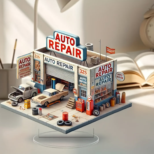 1 Vintage Auto Repair Shop Acrylic 2D Tabletop Decor, Boho Style Multipurpose Artistic Sign, with No Text, for Home, Office, Bedroom, Cafe, Living Room, Ideal Gift for Christmas, Halloween, Parties